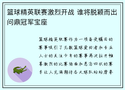 篮球精英联赛激烈开战 谁将脱颖而出问鼎冠军宝座