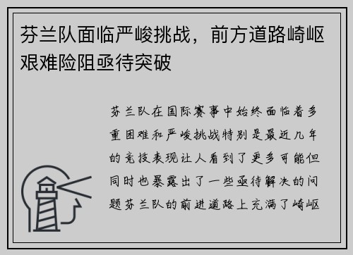 芬兰队面临严峻挑战，前方道路崎岖艰难险阻亟待突破