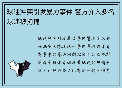 球迷冲突引发暴力事件 警方介入多名球迷被拘捕